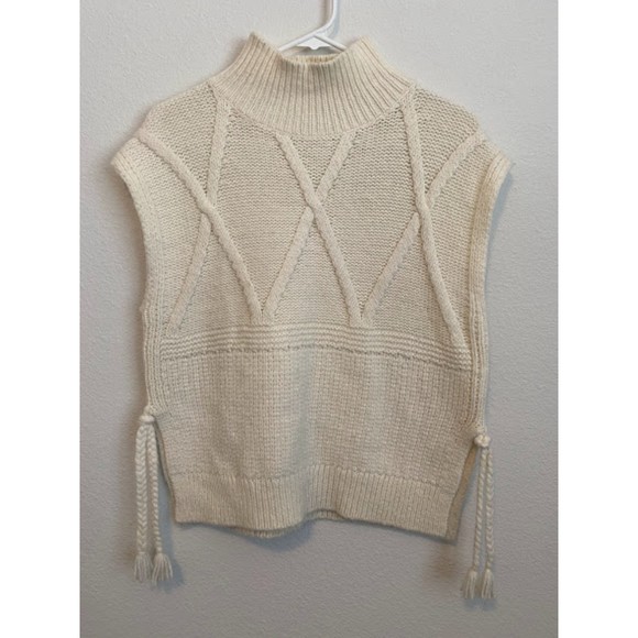 Madewell Side Tie Sweater Vest Cream Turtleneck Cable Knit Boxy Pullover XS - Picture 4 of 10
